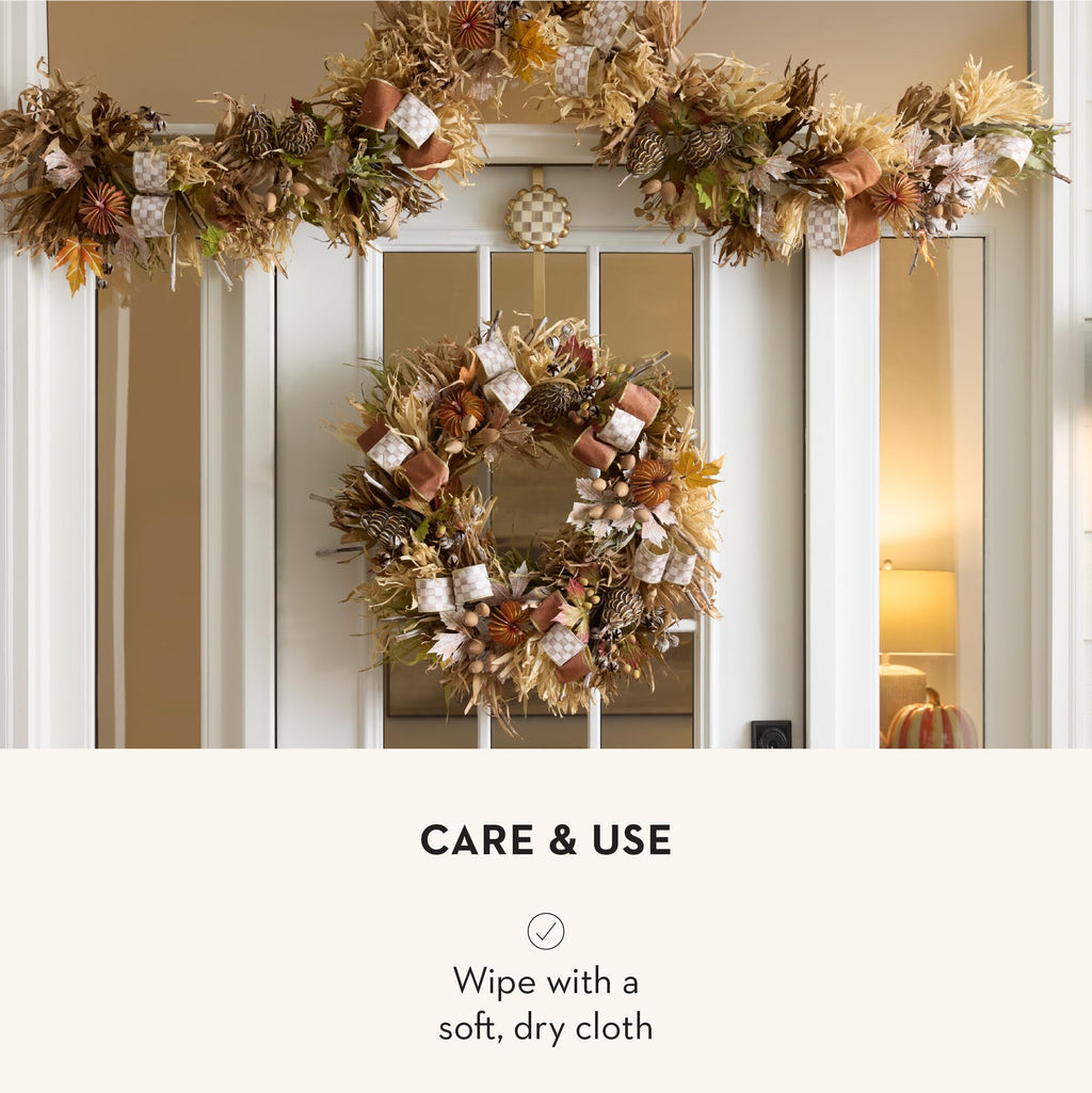 MACKENZIE-CHILDS Wreath Hanger, Door Hanger for Seasonal Decor, Brown-and-White Mocha Check