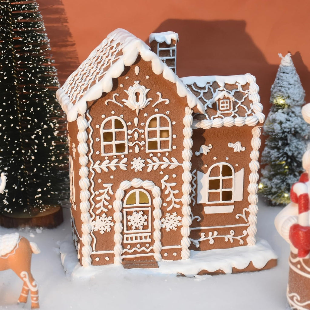 Sheaifun Gingerbread House Decor - LED Illuminated Indoor Christmas Decoration | 9x5x10.2 Inch