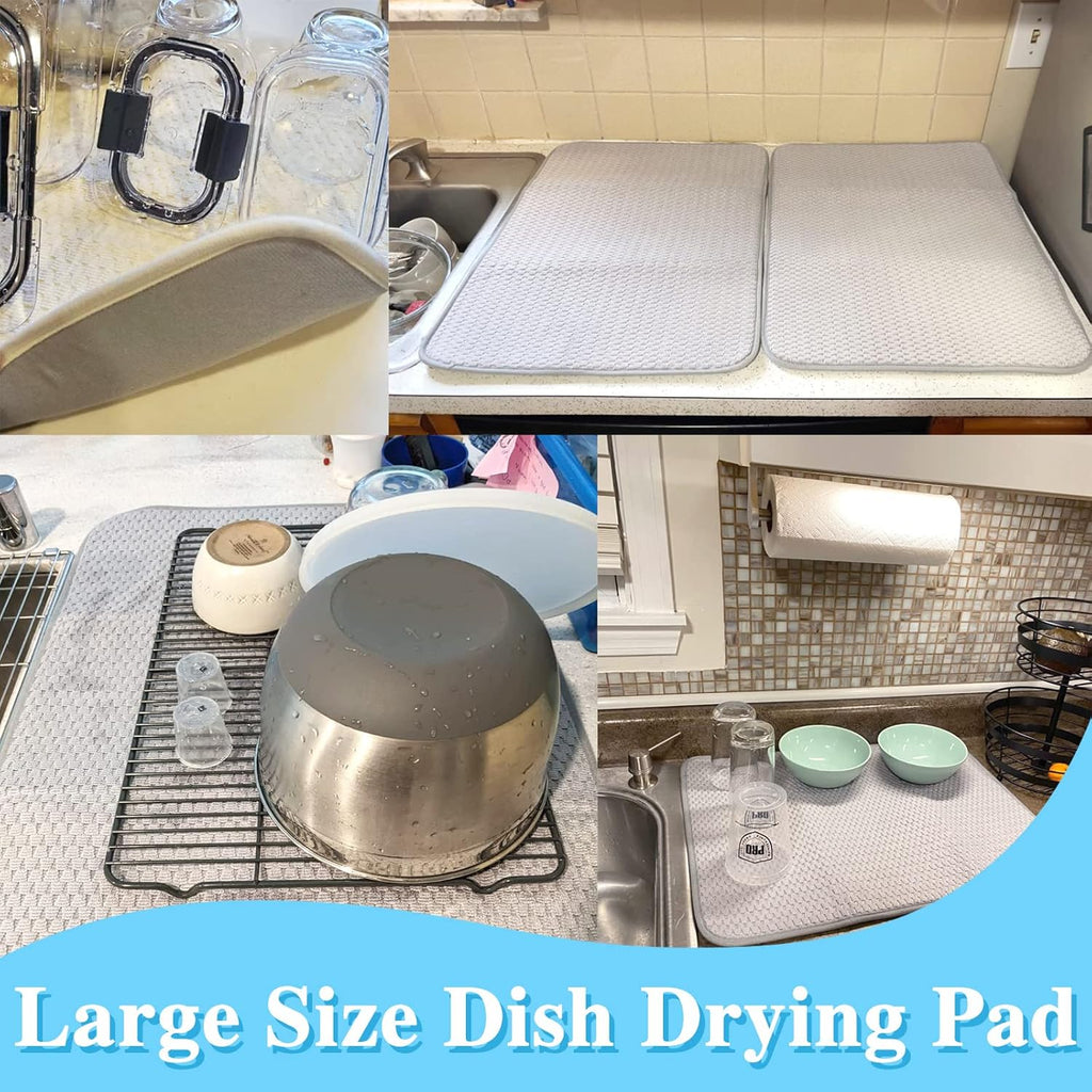 Skiennix Microfiber Dish Drying Mat - Absorbent Kitchen Counter Pad, Large 24"x17", Gray
