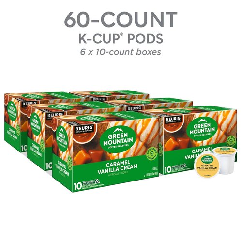 Green Mountain Coffee Roasters Caramel Vanilla Cream - Light Roast K-Cup Pods, 60 Count (6 Packs of 10)