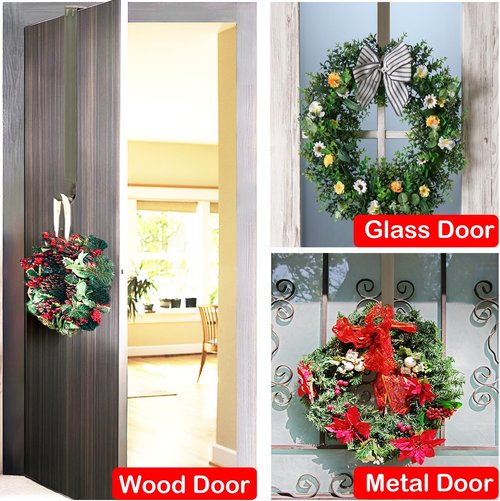 Brushed Nickel Wreath Hanger - Adjustable 15" to 25" for Christmas & Fall Door Decorations
