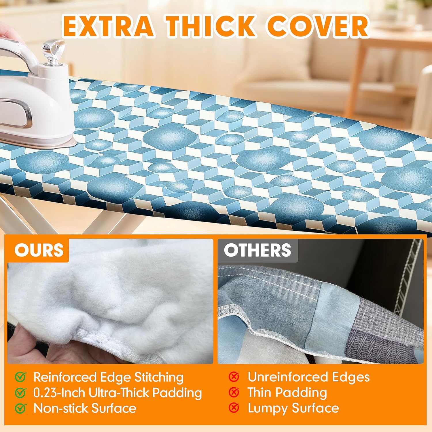 Skiennix Ironing Board Cover - Extra Wide 18x49 Thick Padding | Scorch & Stain Resistant, Berry Blue