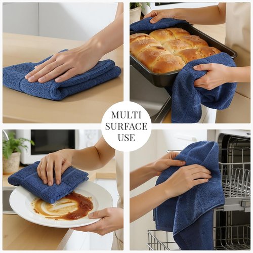 Homaxy Premium Kitchen Towels - Soft & Absorbent 380 GSM Cotton Dish Towels | 18"x28", Navy Blue, 6 Pack