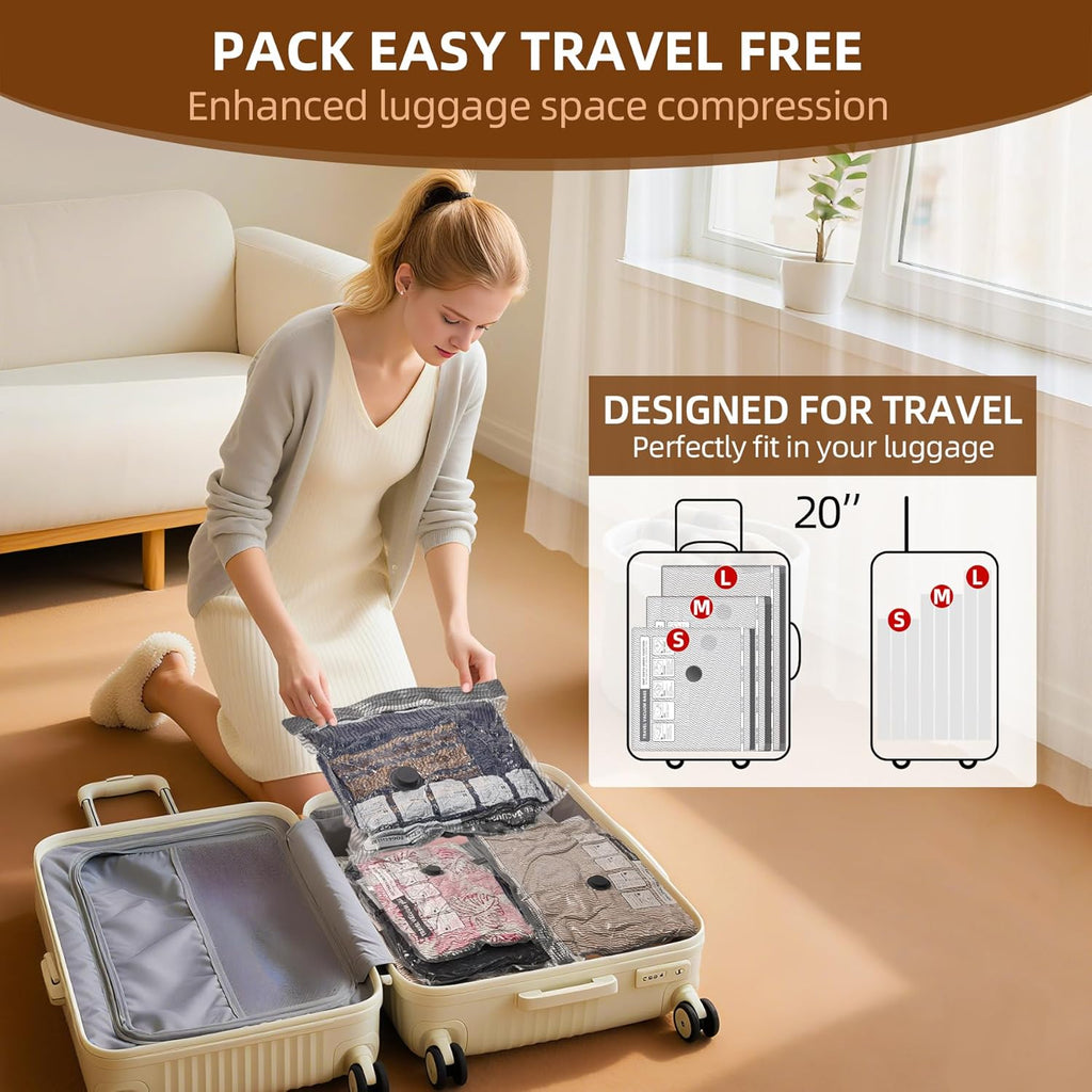 Skiennix Travel Vacuum Storage Bags - 6 Pack Carry-On Size for Luggage | 80% Space Saver for Clothes