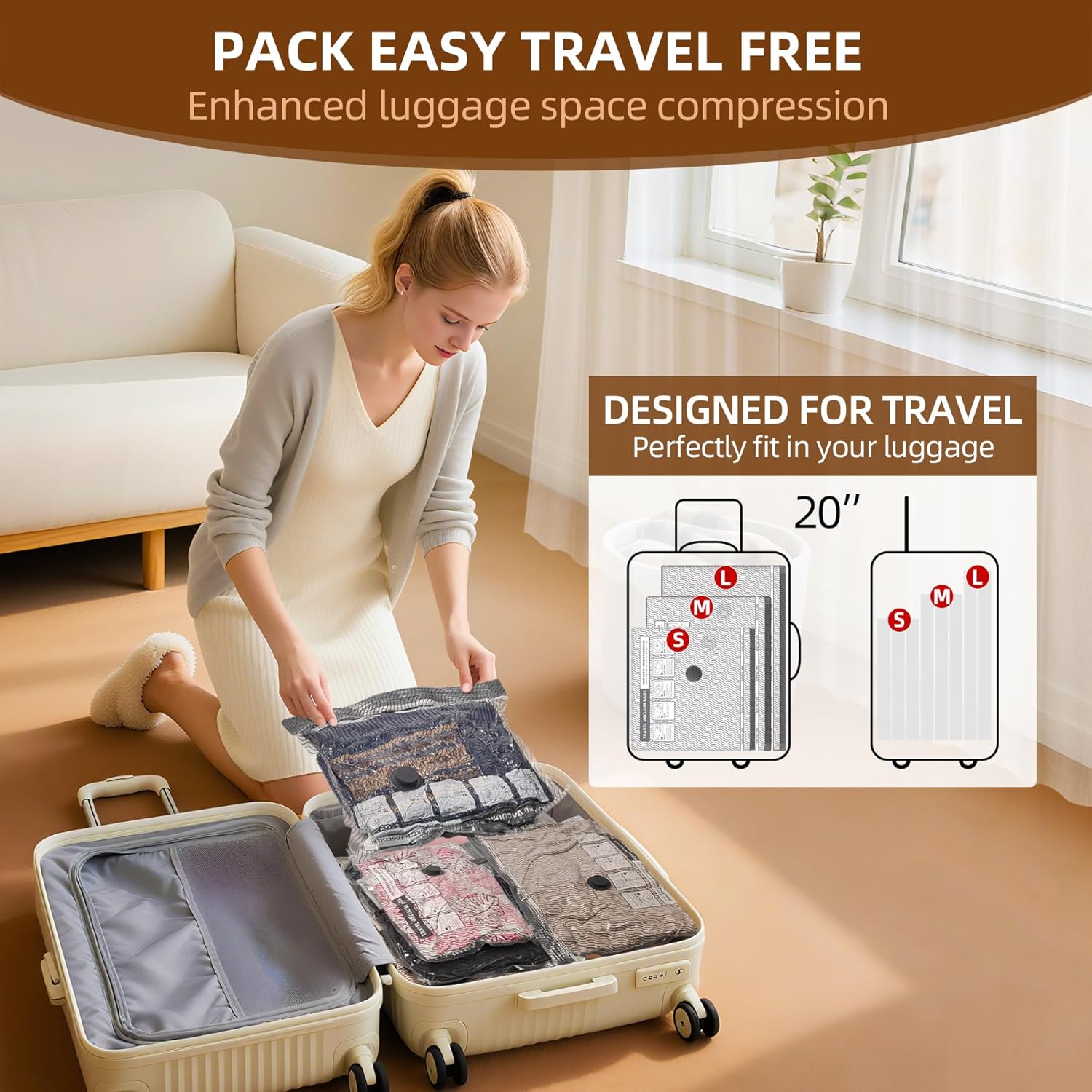 Skiennix Travel Vacuum Storage Bags - 6 Pack Carry-On Size for Luggage | 80% Space Saver for Clothes