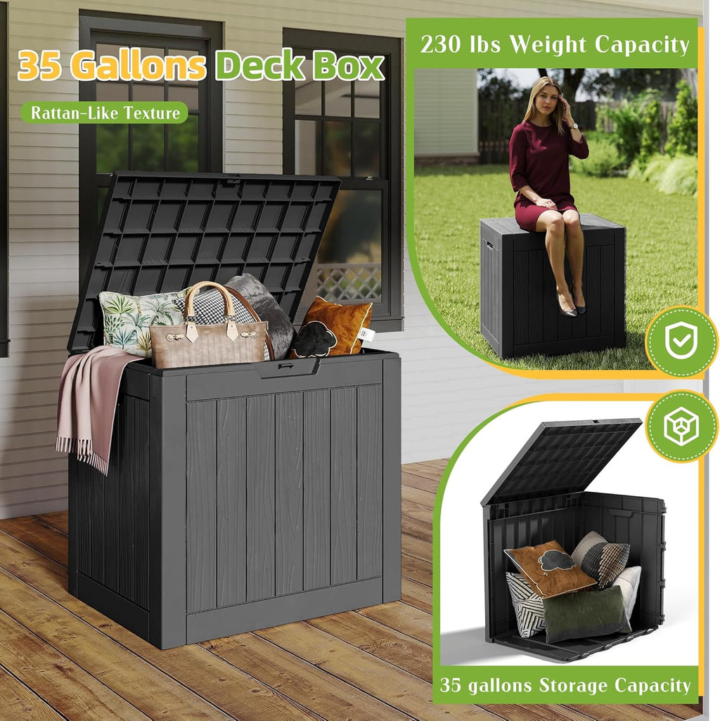 35 Gallon Resin Deck Box - Waterproof, UV-Resistant Outdoor Storage for Cushions & Tools | Black