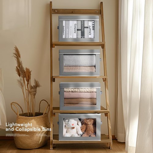 Homsorout Storage Bins - Collapsible Fabric Baskets with Lids | 4-Pack Grey Closet Organizers