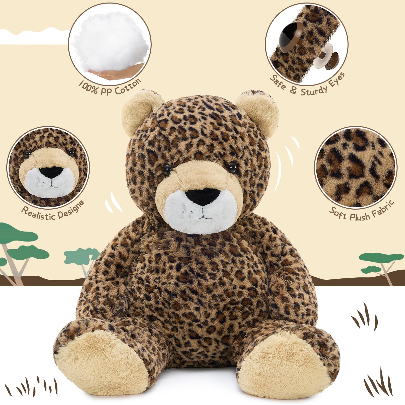 MaoGoLan 51" Giant Cheetah Stuffed Animal Plush Toy, Large Leopard Stuffed Animal Plush Pillow for Girlfriend Boyfriend Kids, Super Soft Cheetah Stuffy Gift for Valentines Birthday Baby Shower Decor
