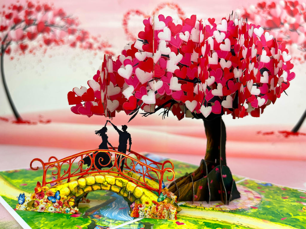 Anniversary Pop Up Card, 3D Love Tree Hearts with Couple, Wedding Anniversary Card for Wife, Husband, Couple, Love Card for Her, Him, Ideal Gift for Wedding, Anniversary, Valentines, Romantic Birthday, Mothers Day