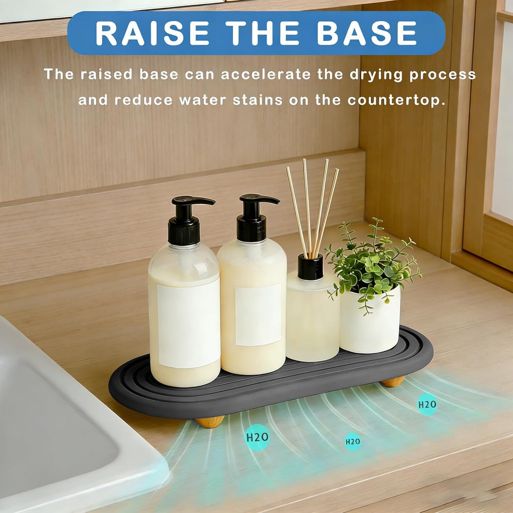 Skiennix Instant Dry Sink Tray - Anti-Slip Stone Caddy for Kitchen & Bathroom | Quick Dry Dark Gray