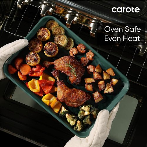 CAROTE 3-Piece Baking Pan Set - Durable Bakeware Set with 13", 15", & 17" Cookie Sheets in Deep Olive Green