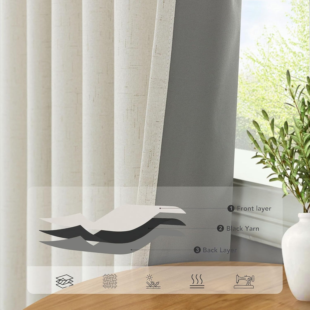 Skiennix 100% Blackout Curtains - 84 Inch Length, Thermal Insulated, Natural Cream | 2 Panels Set for Bedroom & Living Room