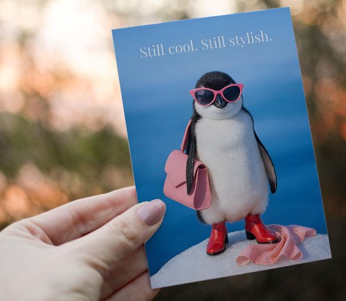 Funny Birthday Cards for Women – Stylish Cute Penguin Birthday Gifts for Her, Sister, Female, Mom, Bestie, Boss, Coworker, Wife – 5"x7" Folded with Envelope, Printed Inside Message – Funny Gift Idea for 20th, 21st, 25th, 30th, 35th, 40th, 45th, 50th, 55th