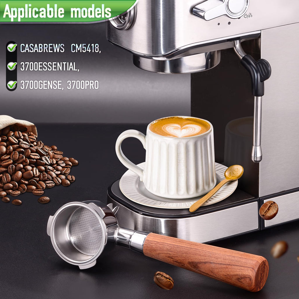 51mm Portafilter for CASABREWS 3700/CM5418, Dual Spout Espresso Handle with Siam Rosewood Grip & 304 Stainless Steel Basket