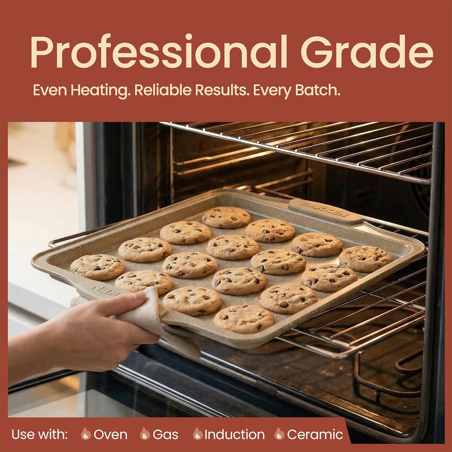 BAKKEN Nonstick Carbon Steel Baking Pans Set - 10-Piece Bakeware with White Silicone Handles, Oven Safe to 450°F