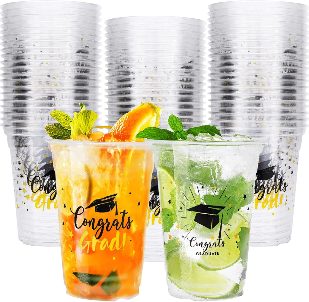Whaline Graduation Cups - 12oz Black & Gold Disposable Party Cups | 50-Pack for Class of 2025 Celebrations