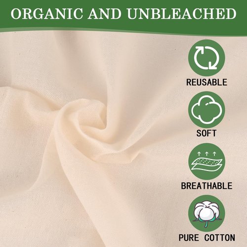 WMKGG 9 PCS Reusable Unbleached Cotton Cheese Cloth 20x20 Inch, Grade 100 Precut Cheesecloth for Straining Hemmed 4 Edges Fine Mesh Cotton for Cooking, Juicing, Cheese Making, Baking, Yogurt