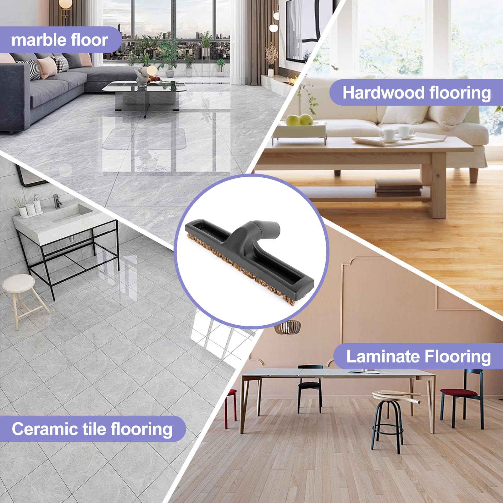 12" Universal Vacuum Cleaner Floor Brush Attachments - Smooth Floor Brush for Shark Accessories, Soft Horse Hair Bristles, 1 1/4 inches Multi Surface Vacuum Attachments