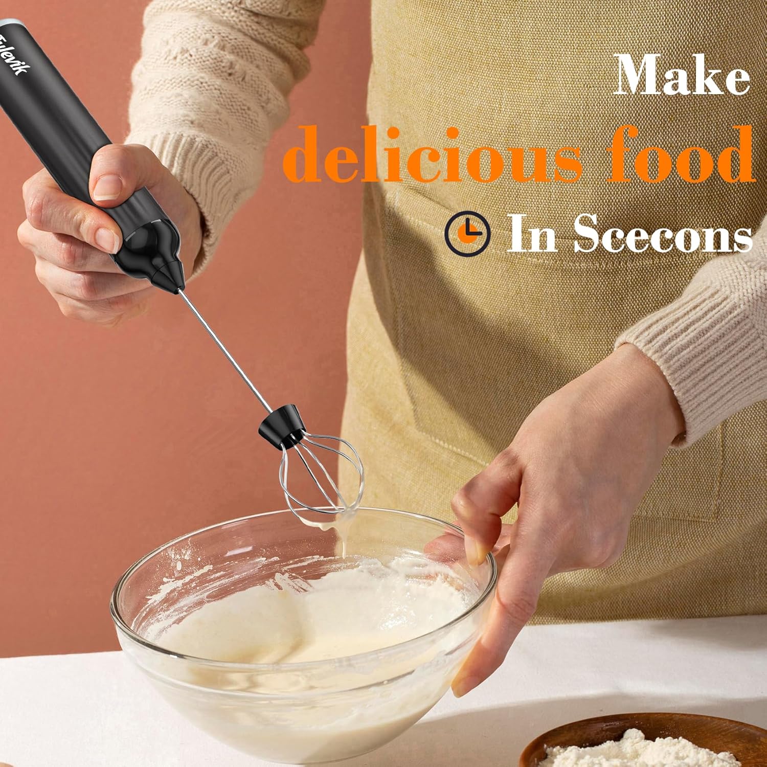 Milk Frother Handheld - Electric Coffee Frother Wand with USB Rechargeable 3 Speeds | Mini Black Frother for Lattes, Cappuccinos, and More
