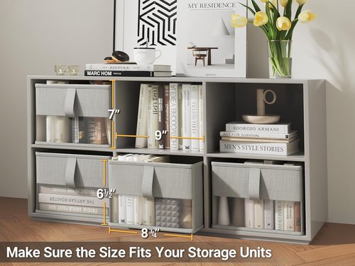 Foldable Storage Bins by [Brand Name] - Breathable Fabric Organizers with Clear Window | 3-Pack, Gray, Perfect for Towels, Clothes, Toys, and Books - 11.5 x 8.75 x 6.5 in