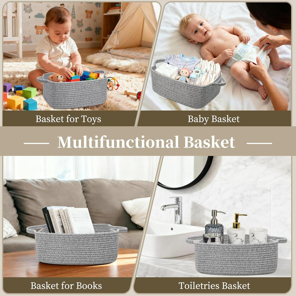 Skiennix Empty Gift Basket for Kids - Stylish Grey Woven Storage Basket | 13 x 10 x 5 Inches