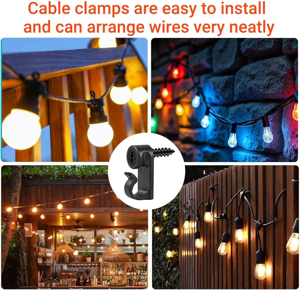 Skiennix String Light Hooks - Weatherproof Screw-In Clips for Outdoor Christmas Lights | 60 Pack (Black)