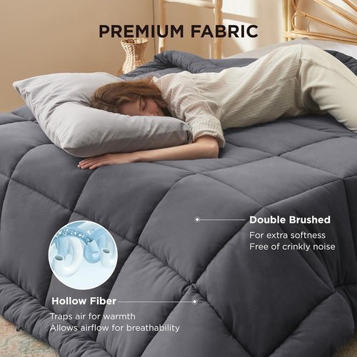 Bedsure Comforter Duvet Insert - All-Season Quilted Queen Size Down Alternative Blanket, Dark Grey 88 x 88 Inches