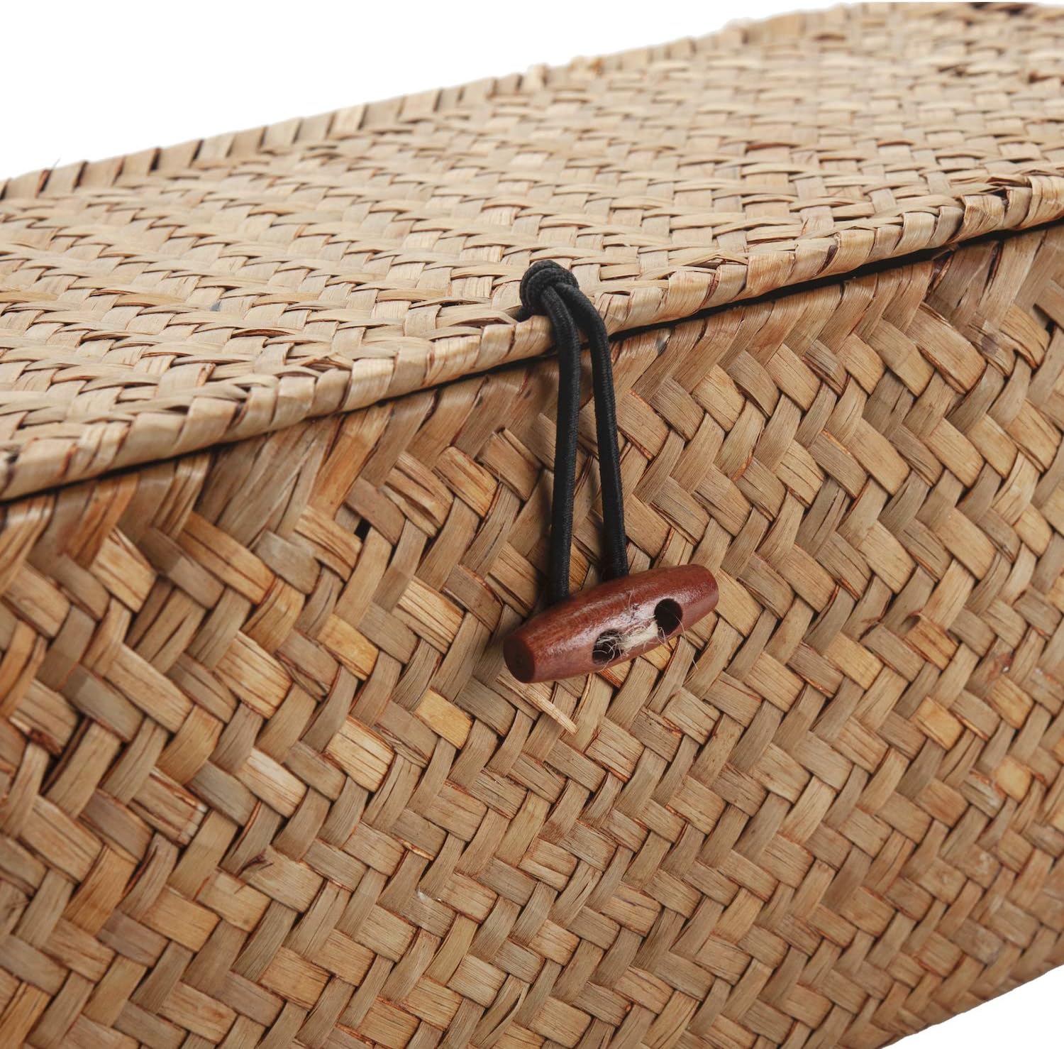 Seagrass Tank Basket - Woven Storage Basket with Lid for Organizing Snacks & Toys | Large 16.5" L x 5.5" W x 5.5" H