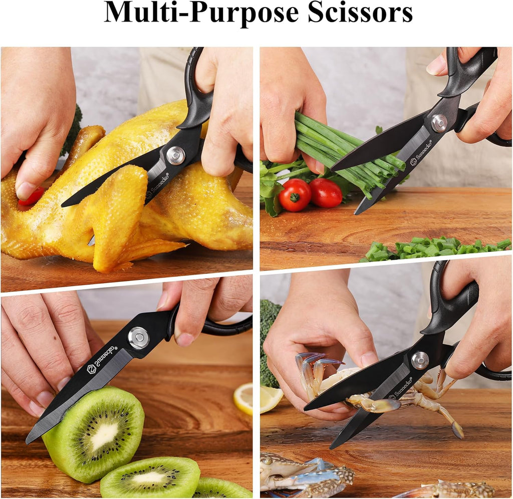 Sunnecko Kitchen Scissors - Heavy Duty Titanium Coated Shears with Micro Serrated Blades | All Purpose Kitchen Tool