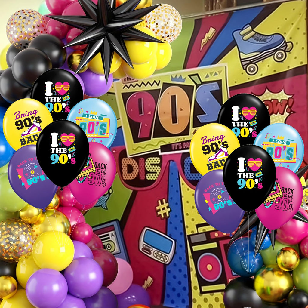 90s Balloons 30 Pcs Back to The 90's Balloon Retro Radio Boombox CD Neon Balloon for 90's Hip Hop, Rock and Roll Party, Throwback Birthday Decor, 90s Party Decorations