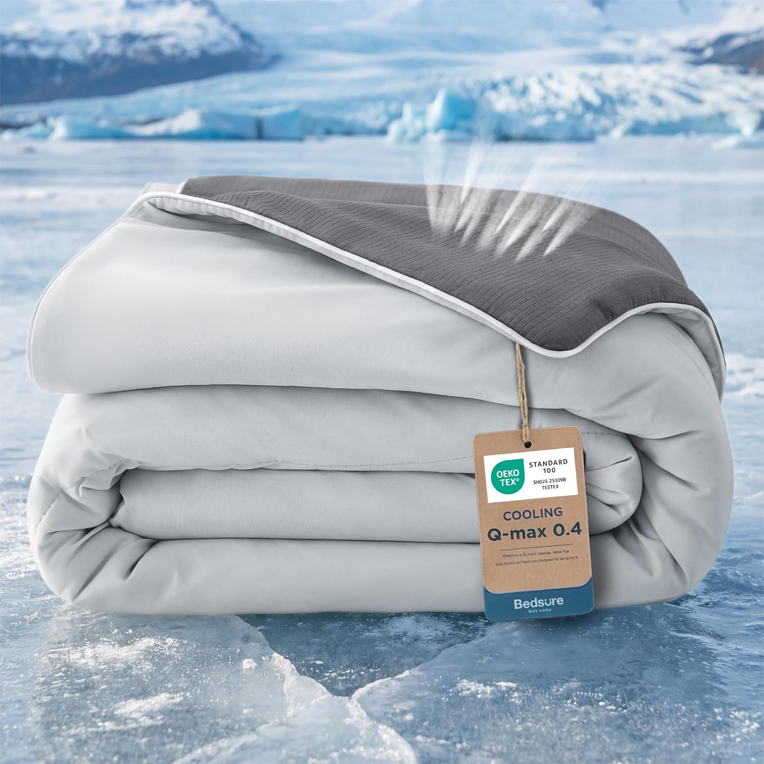 Bedsure Cooling Blanket - Lightweight Ice Cold Queen Size Comforter for Hot Sleepers | Grey, 90x90 Inches