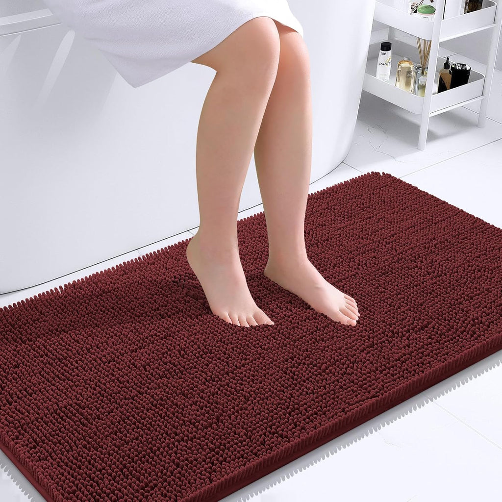 OLANLY Bathroom Runner Rugs - Soft Absorbent Chenille Bath Mats | Quick-Dry Rubber Backing 44x24, Andorra Red-Brown