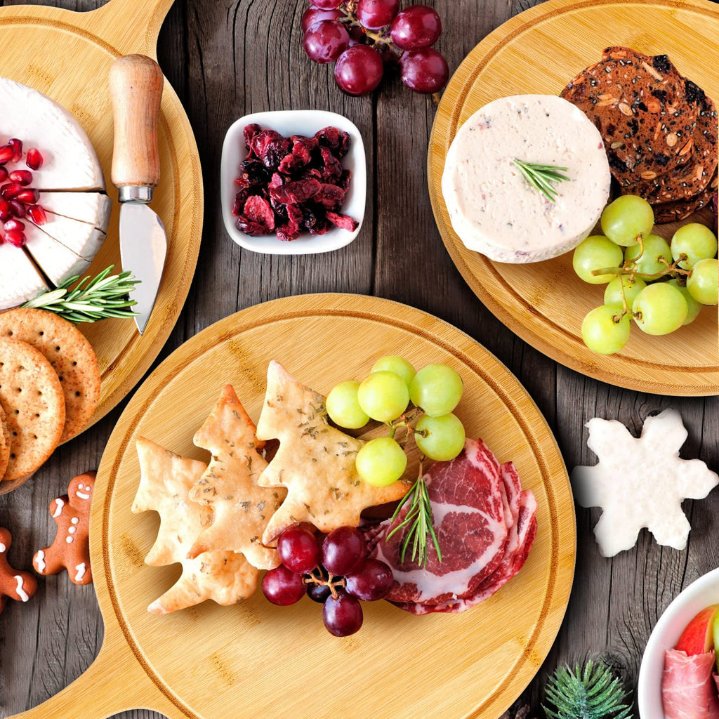 Nuenen 10 Pcs Round Wood Cutting Board with Handle Bamboo Wooden Serving Kitchen Chopping Boards for Pizza, Bread, Cheese, Charcuterie, Fruit, Vegetables(Bamboo)