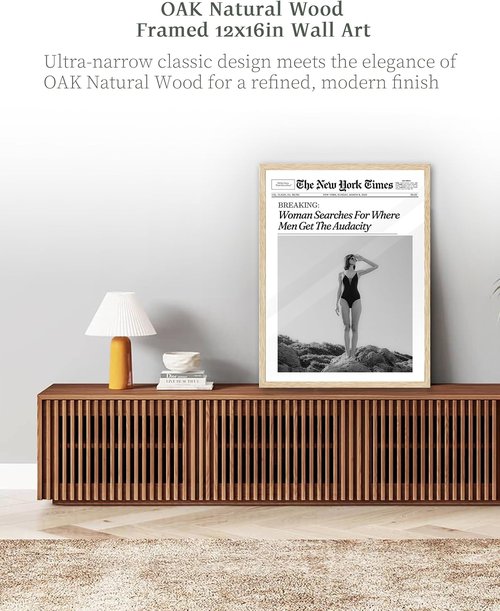 iHery Natural Oak Wood Framed Newspaper Wall Art - Retro Magazine Canvas Decor | 12x16in Funny Bathroom Artwork