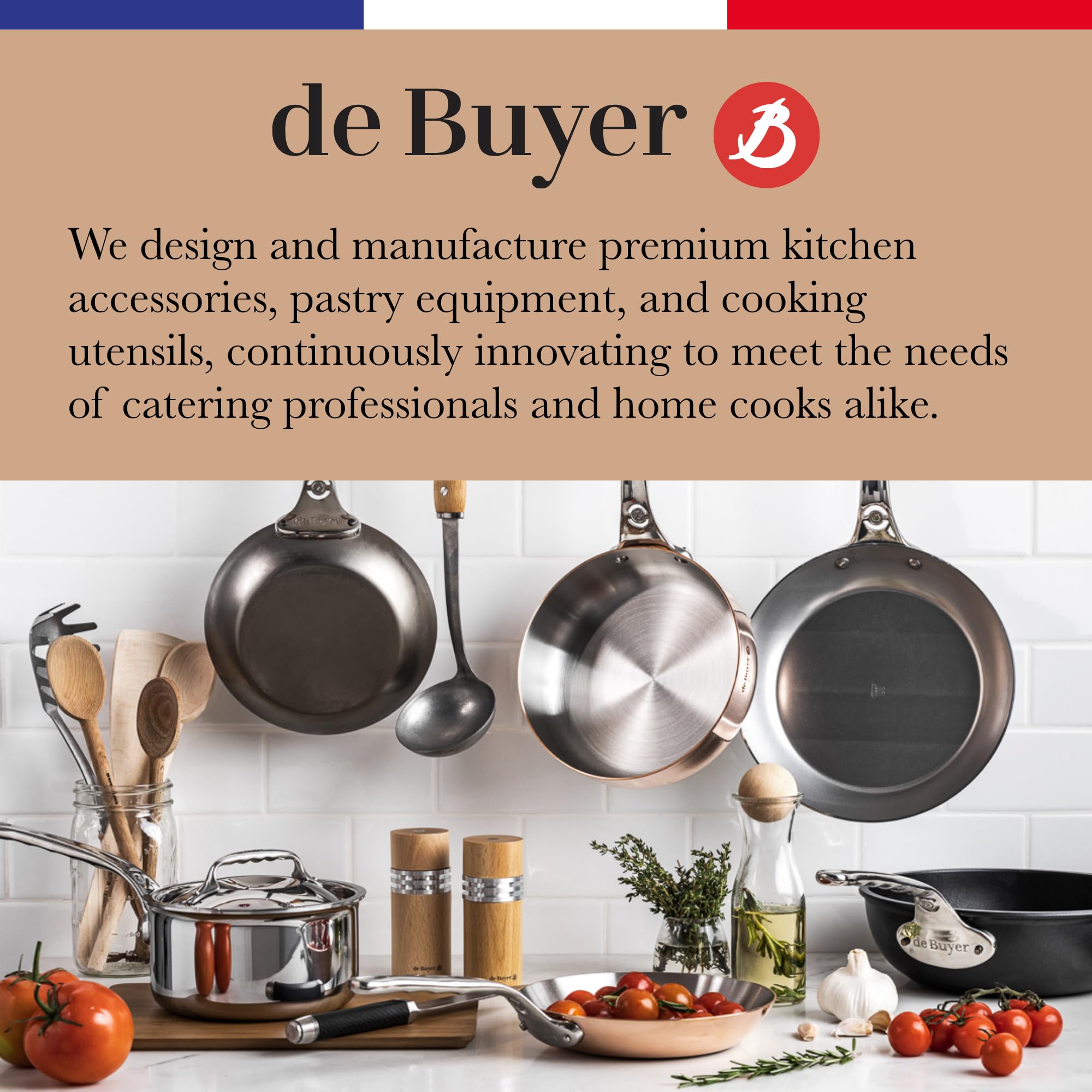 de Buyer MINERAL B Carbon Steel Omelette Pan - 9.5” Diameter, 7.7” Cooking Surface - Naturally Non-Stick Finish - Made in France