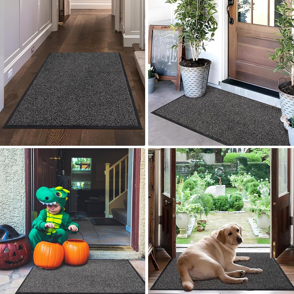 Mibao Front Door Mat - Non-Slip Waterproof Welcome Mat | Durable Machine Washable, 29.5" x 17", Grey