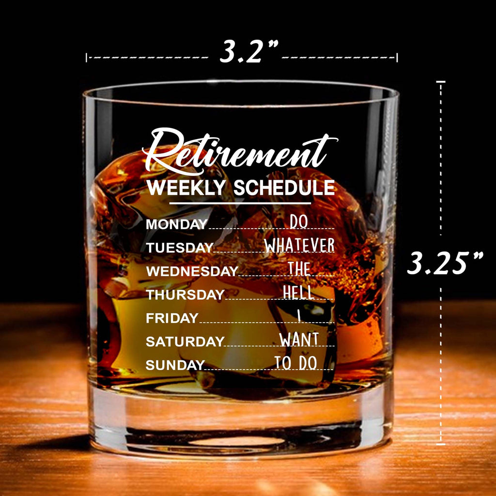 WHIDOBE Retirement Gift - Gift For Retirement Men - Weekly Schedule Whiskey Glass For Men - Retired Whiskey Glass for Dad, Grandpa - Farewell Leaving Gift For Boss, Coworker