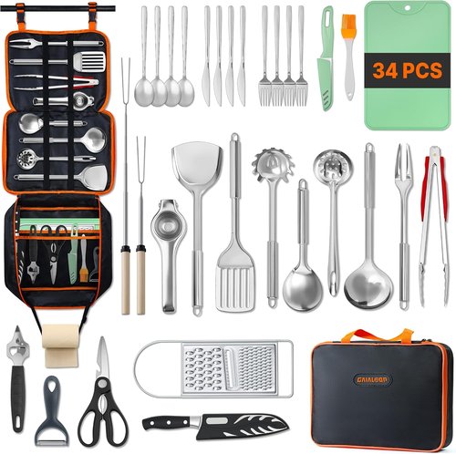 Gaialoop Portable Camping Cooking Utensils Set - Essential RV Kitchen Kit with Organizer Bag for Outdoor Adventures