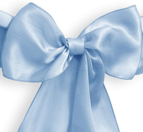 Lann's Linens - Elegant Baby Blue Satin Chair Cover Sashes with Ribbon Tie Back for Weddings & Parties