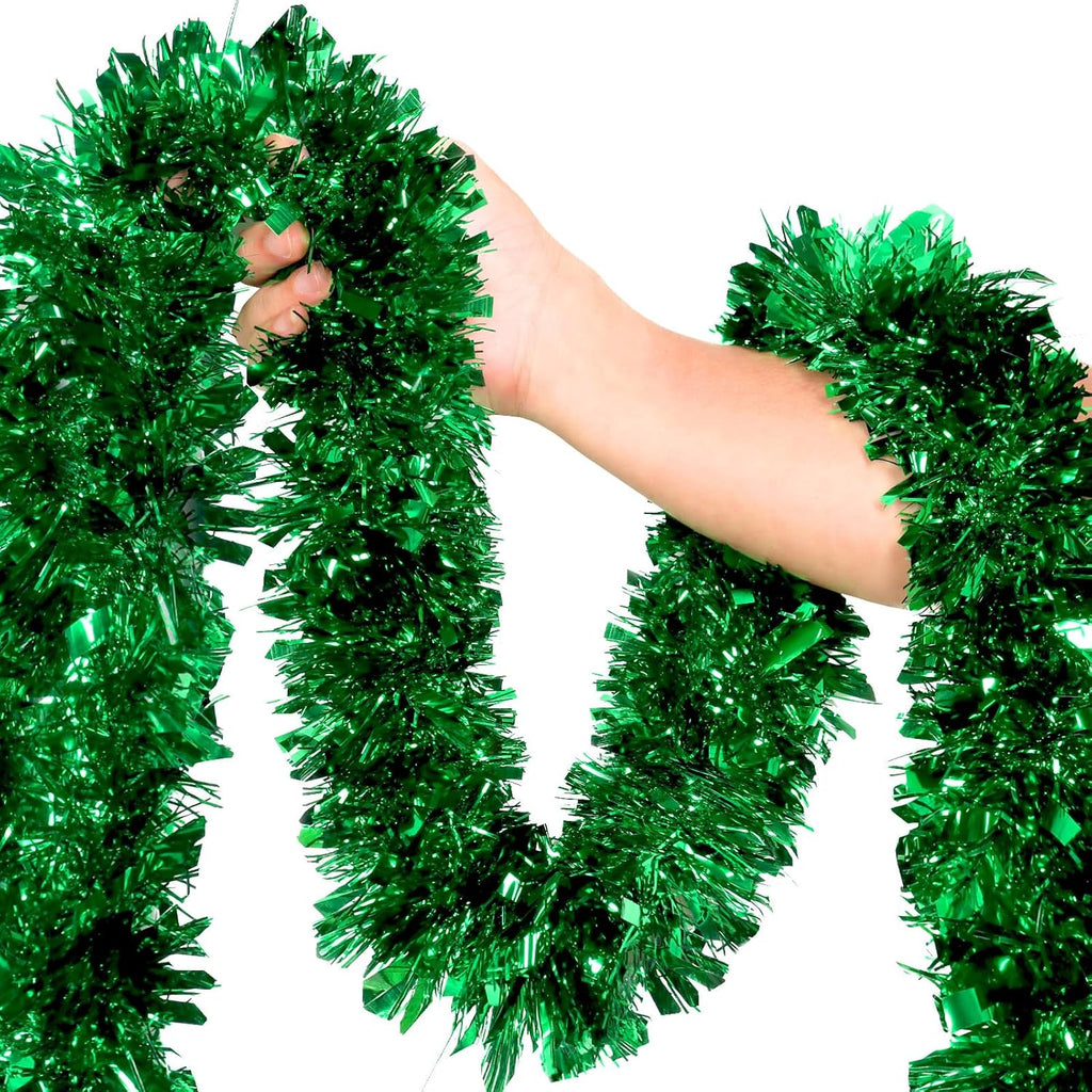 Skiennix 50Ft Green Christmas Garland - Non-Lit Soft Twist Tinsel Decor for Indoor/Outdoor Holiday Use