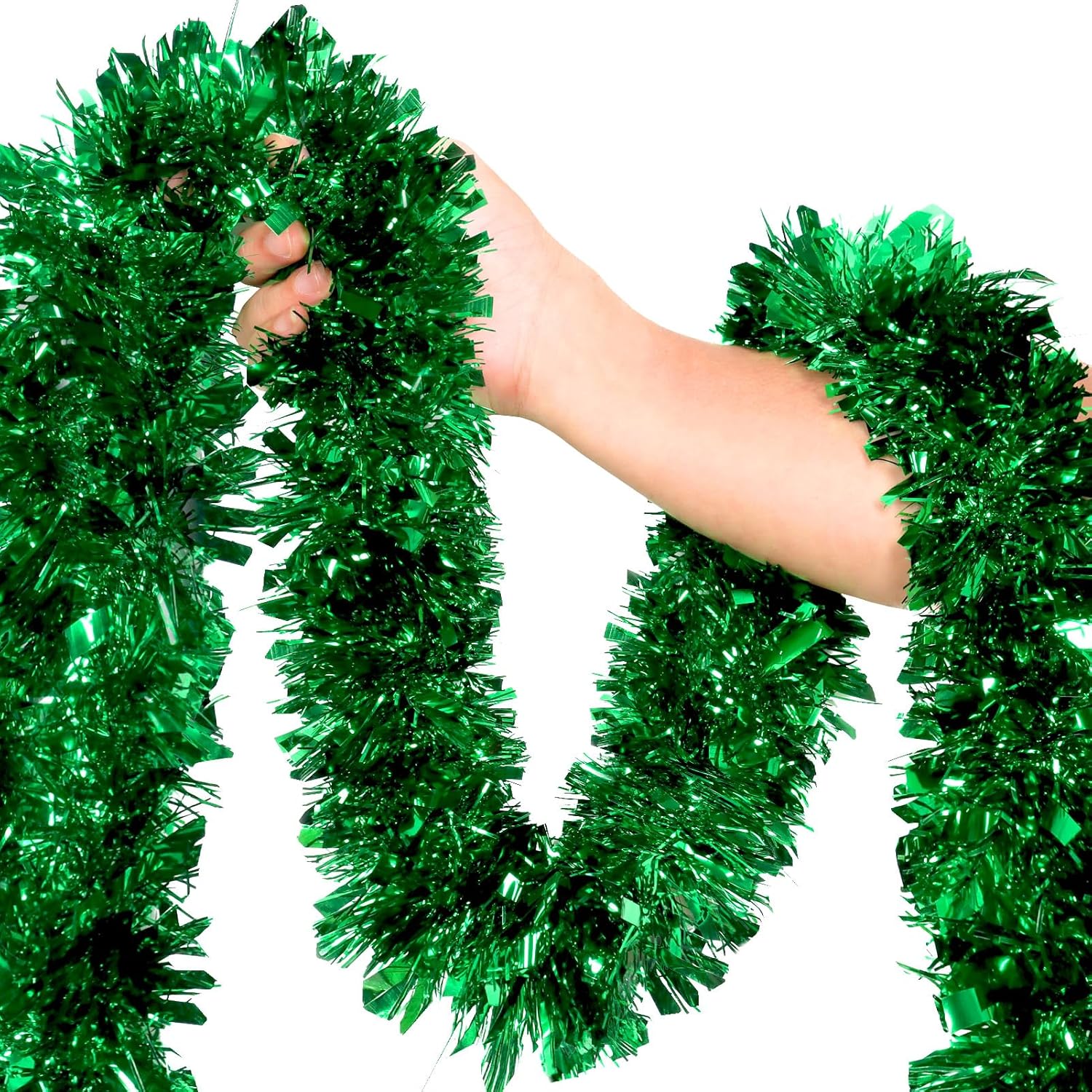 Skiennix 50Ft Green Christmas Garland - Non-Lit Soft Twist Tinsel Decor for Indoor/Outdoor Holiday Use