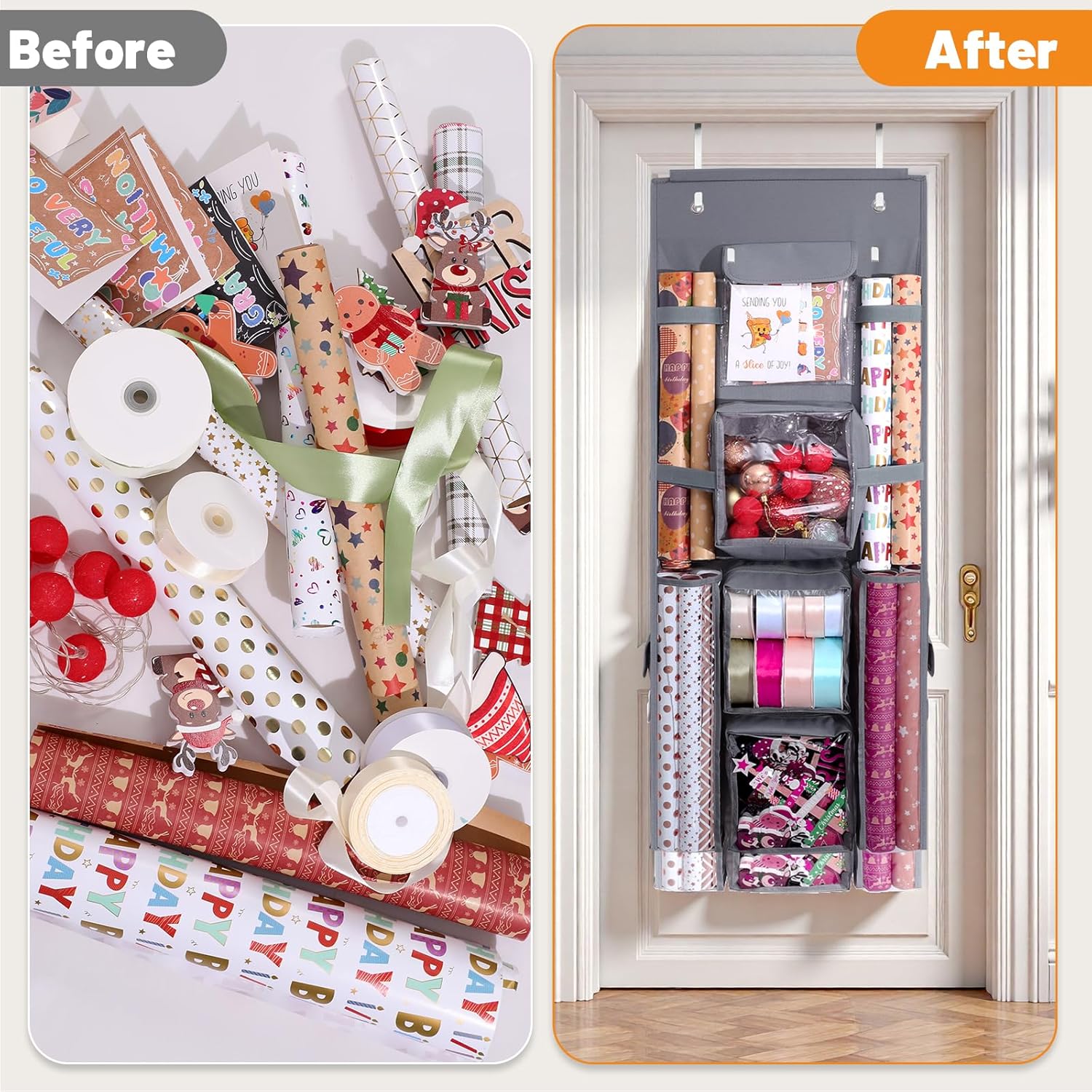 Regine Switzerland Hanging Gift Wrap Organizer - Double-Sided Storage for Christmas | 40x16 Inch Heavy-Duty Oxford Bag