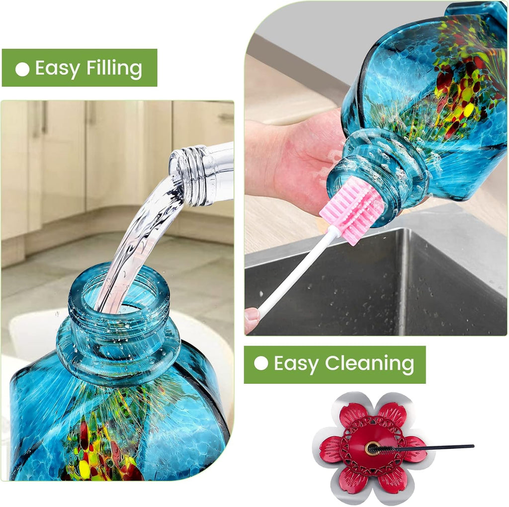 BOLITE Hummingbird Feeder - Hand Blown Glass Design with 5 Bee-Proof Ports | 22oz, Blue, Perfect Outdoor Gift
