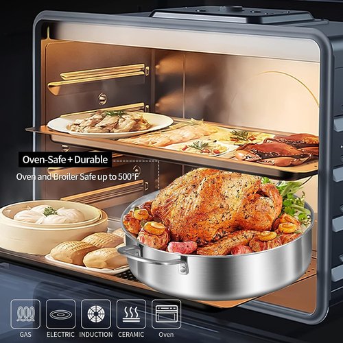 LOLYKITCH 7 QT Tri-Ply Stainless Steel Sauté Pan with Lid,12 Inch Deep Frying pan,Large Skillet,Jumbo Cooker,Induction Cooking Pan,Oven Safe and Detachable Handle.