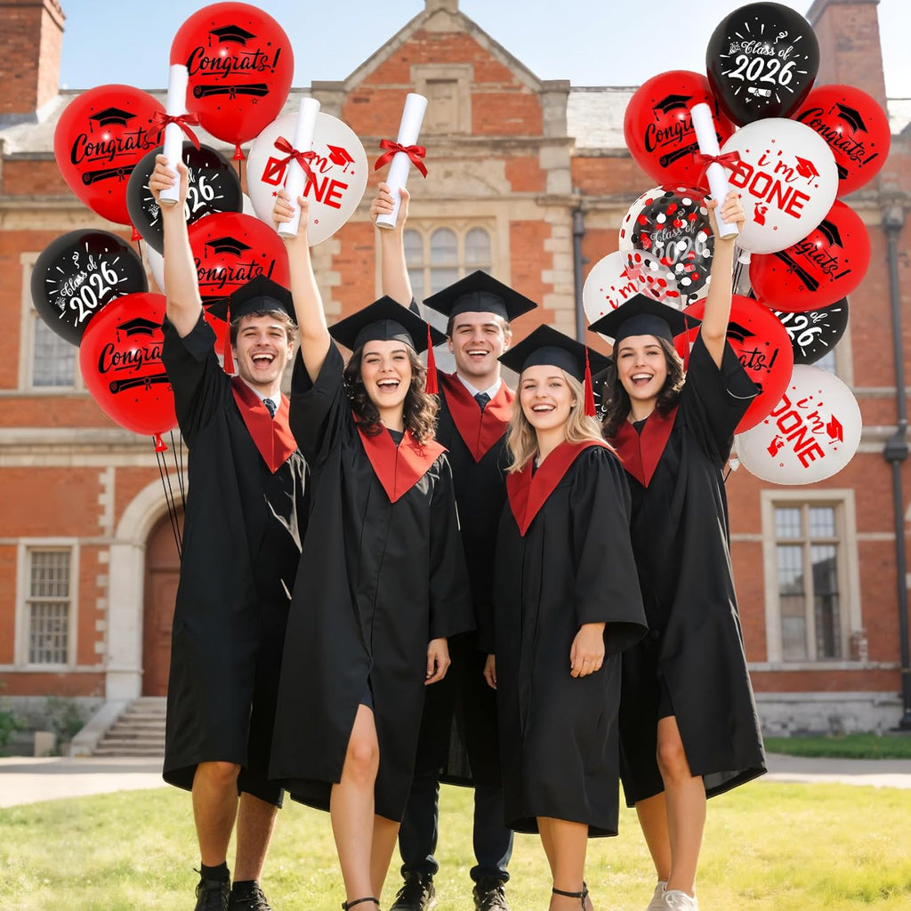 Red and Black Balloons Set by [Brand Name] - 72pcs Graduation Party Decorations with 12-Inch Metallic Confetti Balloons