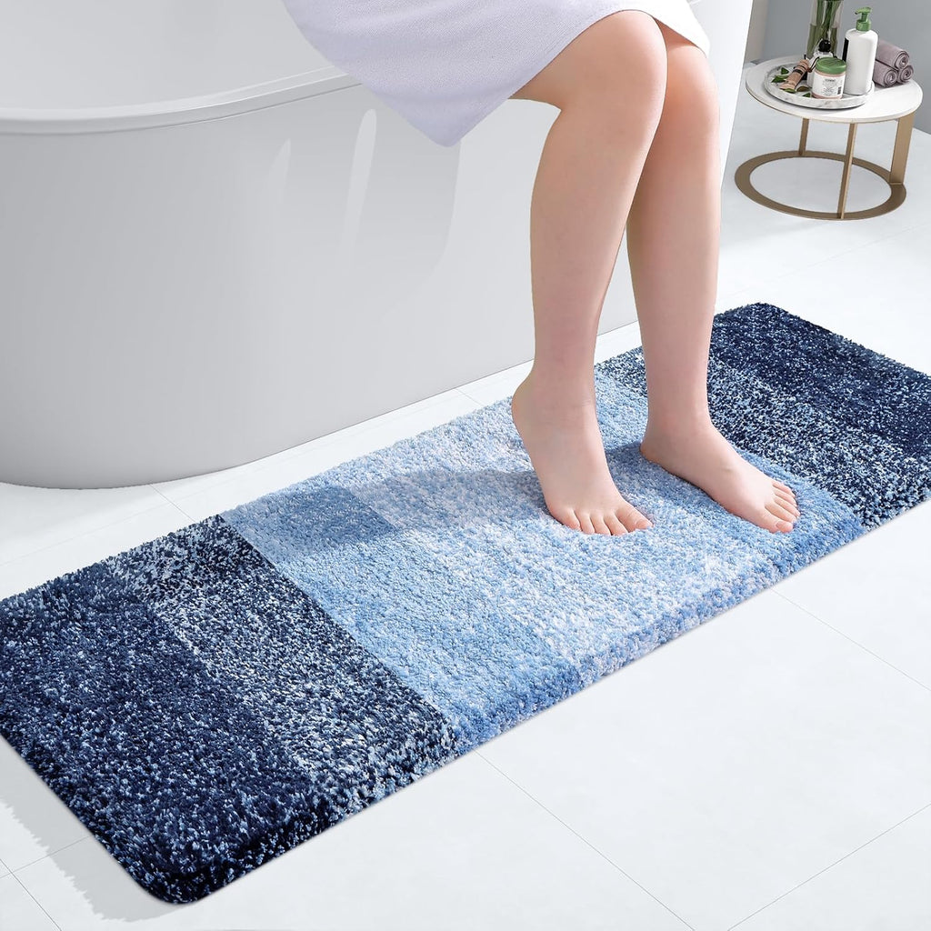 OLANLY Bathroom Runner Rugs - Extra Soft Microfiber Bath Mats | Quick Dry, Machine Washable, 47x17, Navy