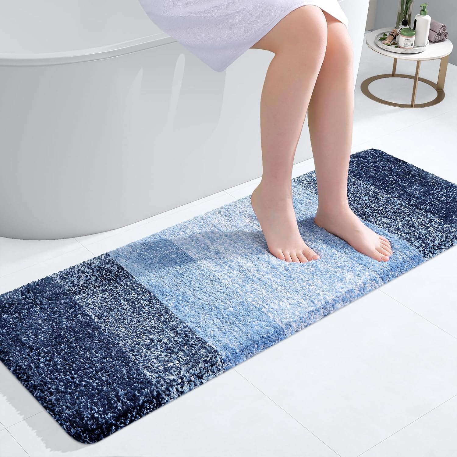 OLANLY Bathroom Runner Rugs - Extra Soft Microfiber Bath Mats | Quick Dry, Machine Washable, 47x17, Navy