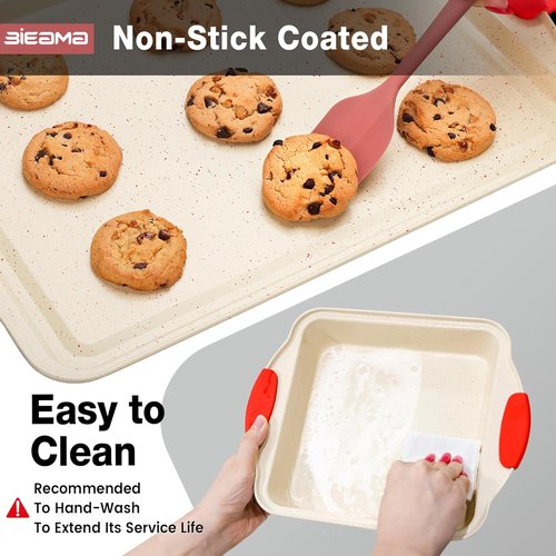 BIEAMA Nonstick Baking Pans Set - 13-Piece BPA-Free Carbon Steel Bakeware - Stackable Cream Design