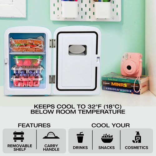 Koolatron Retro Mini Fridge 4 Liter Green Portable Refrigerator for Bedroom Office Dorm Skincare Table Top Beverage Cooler Travel Bottle Warmer Kimchi Fridge Car Outdoor Patio 6 Can Capacity
