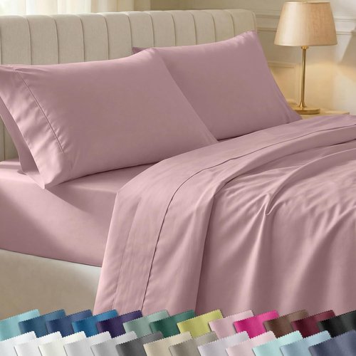 California Design Den Twin XL Cotton Sheets Set - 100% Soft Cotton, 400 Thread Count, Cozy Sateen Finish - Mauve